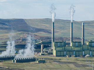 Aerial landscape of coal burning power plant. Craig, Colorado