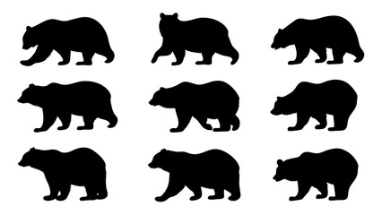 set of bear silhouette vector on tranparent background