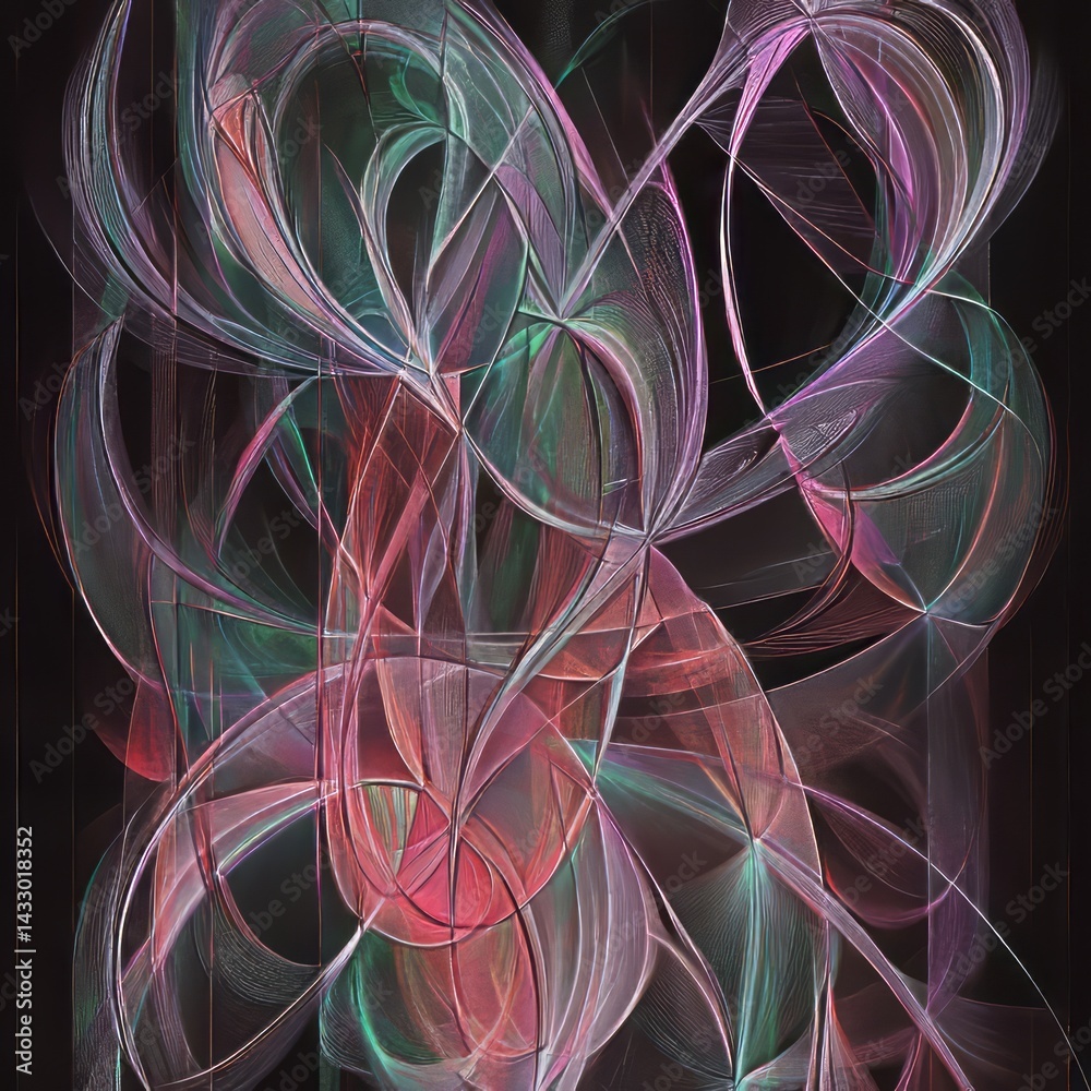 Poster abstract swirling patterns create a vibrant and colorful composition with flowing curves and dynamic