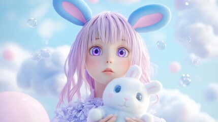 Girl with bunny and bubbles