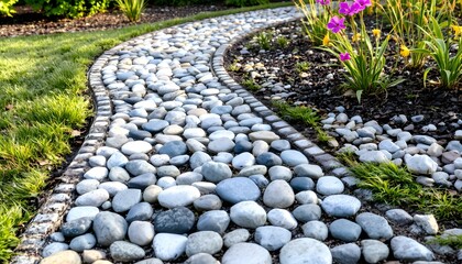 Obraz premium Beautiful garden pathway composed of rocks and vibrant flowers creating a mosaic