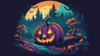 Fototapeta premium halloween background with pumpkin and bats