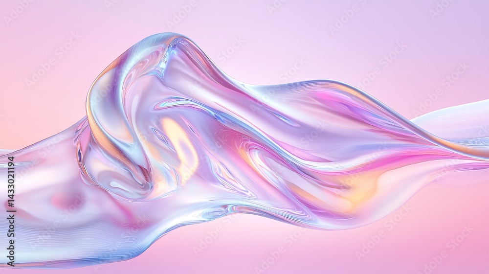 Poster colorful abstract wave formation creating a mesmerizing visual effect against a soft gradient backgr