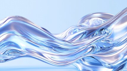Fluid movement of transparent water creating elegant shapes in bright blue light