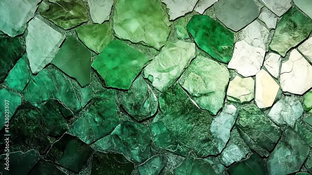 Poster intricate layers of green and clear glass create a mesmerizing texture in a tranquil setting beneath