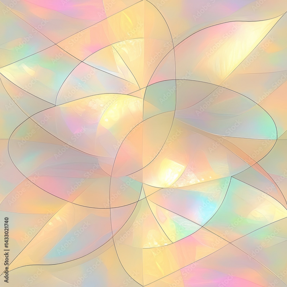 Poster colorful abstract design with overlapping shapes creating a harmonious visual effect in soft pastel 