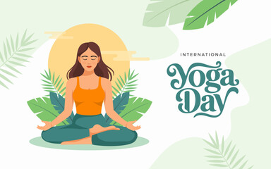 International Yoga Day. Yoga Day Template. Yoga 
 posture. A Woman practicing yoga. vector illustration design