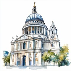 St. Paul's Cathedral. St. Paul's Cathedral hand drawn watercolor illustration