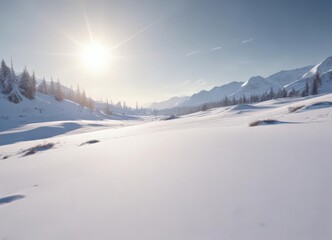 Obraz premium Vast expanse of pristine snow, glistening under winter sun, glacial, winter day