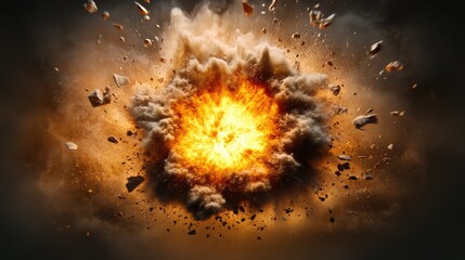 173. A powerful explosion sending debris flying in all directions