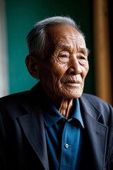 Fototapeta premium an old man with a blue shirt and a black jacket