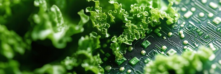 Smart Farm Circuit Board: Abstract Commercial Background with Crop Growth Neural Pathways and Glowing Irrigation Capillaries. Precision Agriculture Art Blending Eco-Technology Gradients for Innovative