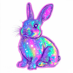 Colorful Galaxy-Themed Illustration of a Rabbit with Vibrant Colors