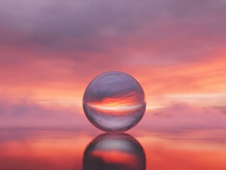 Sunset reflection in a glass orb