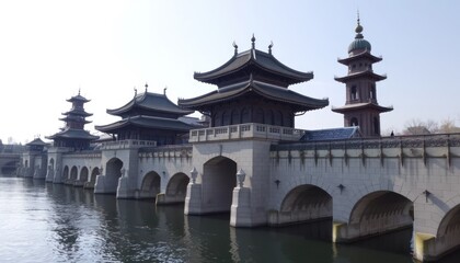 Ancient stone bridge over calm water
