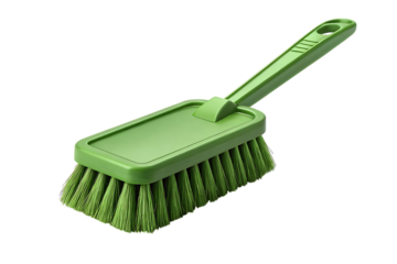 Green hand brush for cleaning and dusting on transparent background