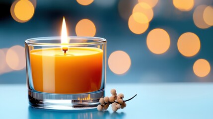Elegant candle on colorful background romantic setting photography warm atmosphere close-up view serenity