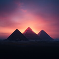 Three pyramids at sunset