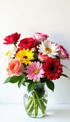 Fototapeta premium Vibrant bouquet of flowers on white background, botanical, garden, floral arrangement