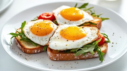 Fried eggs with greens and bread