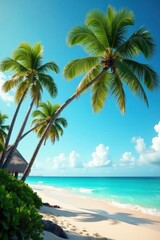 Fototapeta premium Palm trees sway gently in the warm ocean breeze, breeze, trees