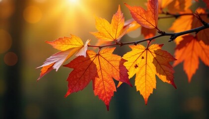 Fototapeta premium Vibrant autumn leaves on a branch, brown, colorful, tree