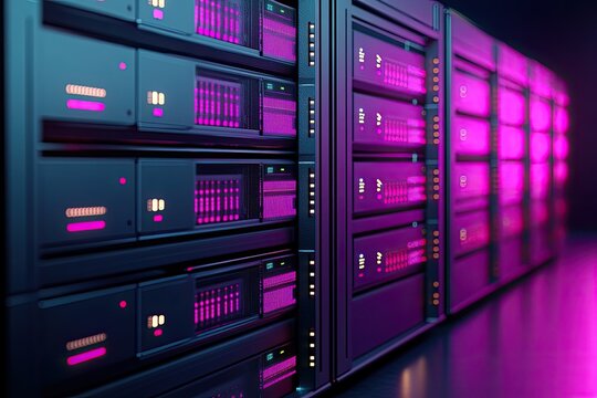 Server rack with vibrant lighting