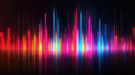 Vibrant neon cityscape reflected on dark water.