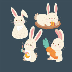 white bunny character collection set in isolated background