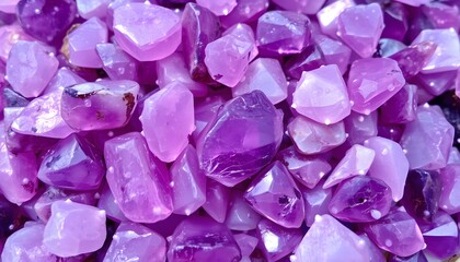 Pile of beautiful purple crystals sparkling under light creating a luxurious display of color