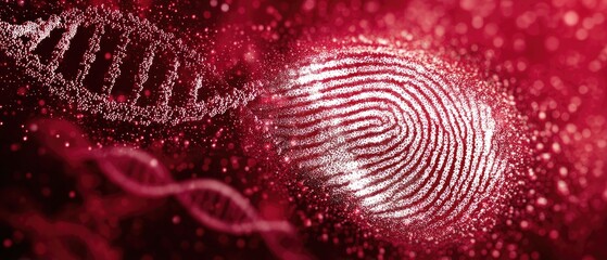 DNA chromosome forensic concept Abstract representation of DNA and fingerprint in vibrant colors.