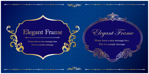 高級感のあるエレガンスなフレームセット、装飾デザイン、飾り罫、上品な背景、金、ゴールド、青