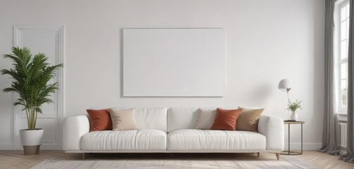 Stylish white wall with clipped poster mockup in contemporary home interior, home decor, light