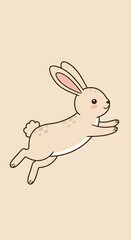 Obraz premium A charming cartoon rabbit with soft beige fur, rosy cheeks, and long ears is captured mid-leap against a gentle tan background, radiating playful energy.