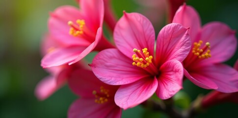 Fototapeta premium Vibrant pink gum flowers blooming in close up detail, close up, floral, vibrant