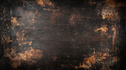 Rustic, weathered dark surface with rust-colored markings.