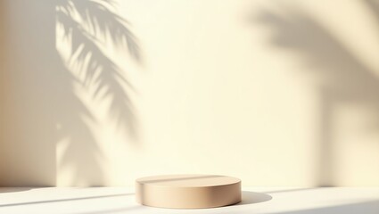 Beige Cylinder Display with Palm Leaf Shadows