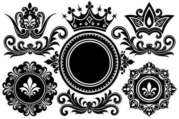 Set of decorative vector frames with vintage floral ornament and ornate swirl elements for retro design