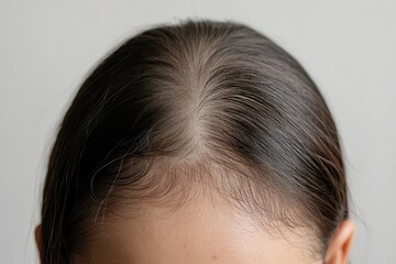 Fototapeta premium Close up woman with little hair due to alopecia or hair loss Isolated on white background