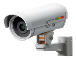 Wall-mounted CCTV security camera for surveillance and monitoring.