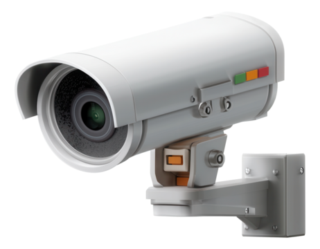 Wall-mounted CCTV security camera for surveillance and monitoring.