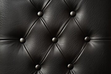 Naklejka premium Close-up view of black leather upholstery with tufted design.