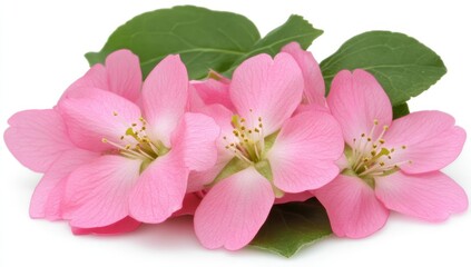 Delicate pink blossoms with lush green leaves