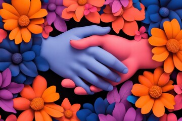 Hands shaking amid flowers
