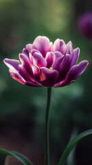 Fototapeta premium Vibrant purple tulip against dark background with copy space.