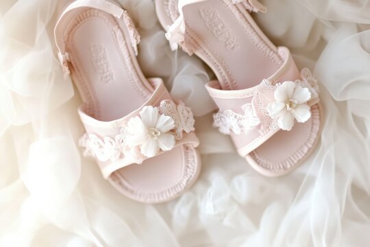 Adorable baby girl shoes for christening ceremony captured in a stunning photograph