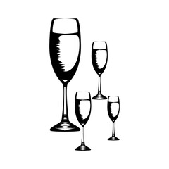 Silhouette of Drink Glass or Champagne Glass. Vector illustration of a glass in black on a white background.