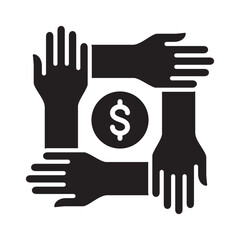 Obraz premium Charity and donation icon. Many Hands together giving money icon. Symbol of fundraising, solidarity, humanity, compassion, philanthropy, giving. Vector illustration