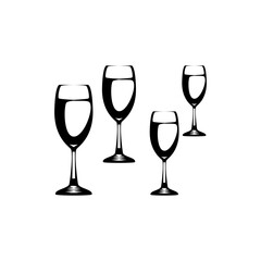 Silhouette of Drink Glass or Champagne Glass. Vector illustration of a glass in black on a white background.