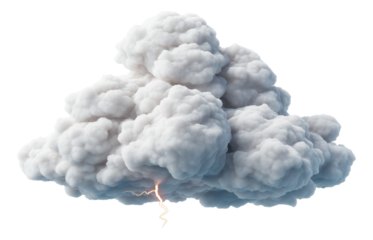 Fluffy white cloud with a visible lightning strike emerging from beneath it.